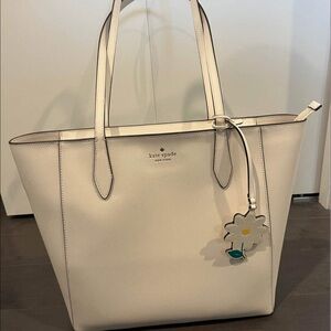 Kate Spade White Tote with Floral Charm